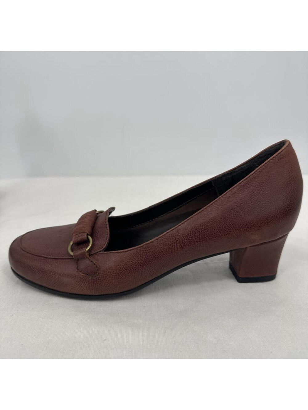 Women's David Tate Brown & Gold Heeled Leather Loafers 8 Narrow